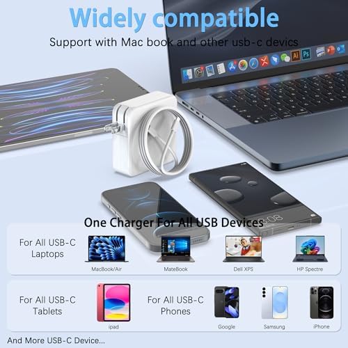 High-Efficiency 100 W USB-C Fast Charger for Mac Book Pro & Air – Optimized Power Adapter for 2023-2025 Models – Ultra-Lightweight and Durable with Advanced Safety Mechanisms for Reliable Performance and Ultimate Portability