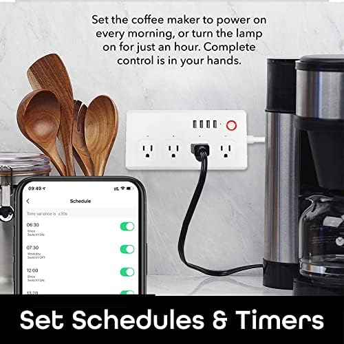 Smart Power Strip with Voice Control – Usee Link 4 AC Outlets & 4 USB Ports (2 A, 2 C) Surge Protector, 5 ft Cord, Wi-Fi Enabled for Alexa & Google Home, No Hub Required, Sleek Black Design for Modern Charging Solutions