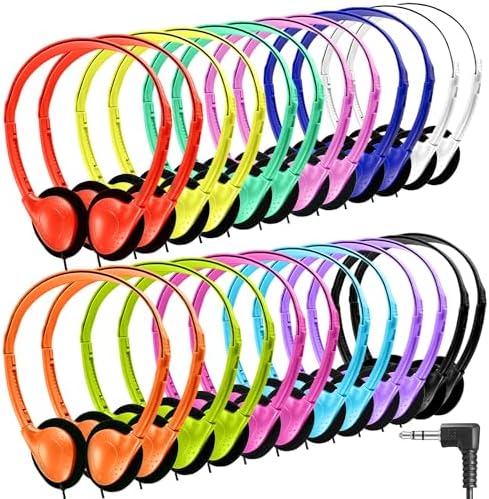 Classroom-Ready Wired Headphones – 25 Pack Durable On-Ear Audio Solution for Students, Comfortable Fit for Enhanced Learning, Ideal for Group Activities and Educational Use