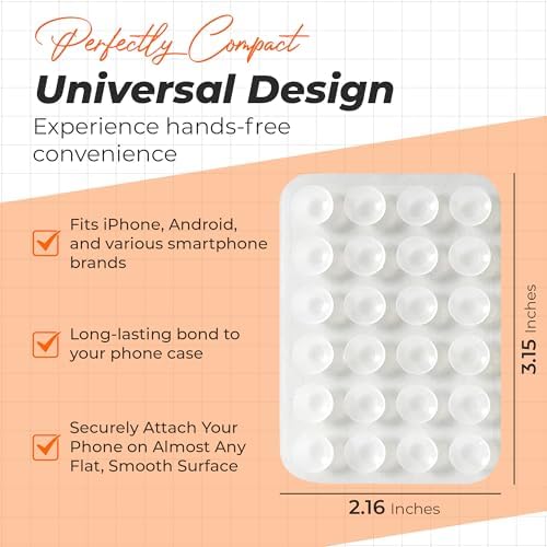 Maximize Your Mobile Creativity: 2-Pack Sticky Silicone Suction Phone Grip with 24 Powerful Suction Cups for Secure Hands-Free Selfies and Videos – Compatible with i Phone, Samsung, and Android – Durable Black Accessory for Ultimate Versatility and Convenience