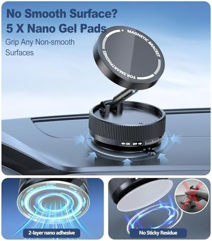 Universal 360° Rotatable Suction Cup Phone Holder for Cars – Advanced Magnetic Mount with Five Nano Gel Pads for Enhanced Stability on All Surfaces – Ideal Smartphone Stand for Safe Driving and Effortless Navigation