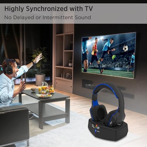 Unleash the Power of Sound with Wallar Ge Long-Range Wireless Over-Ear Headphones – Effortless Setup with RF Transmitter, 100 Ft Wireless Freedom, and 20-Hour Rechargeable Battery Life for Uninterrupted Entertainment – Luxurious Comfort in Sleek Black/Red Design, Compatible with All TV Brands for an Immersive Audio Experience