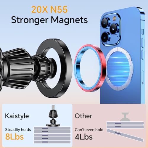 Kaistyle Mag Safe Car Mount: Ultra-Strong 20-Magnet Magnetic Phone Holder with 360° Rotation for i Phone 12-16 Plus | Premium Dashboard Accessory for Safe Navigation | Effortless Installation & Maximum Stability for Modern Drivers
