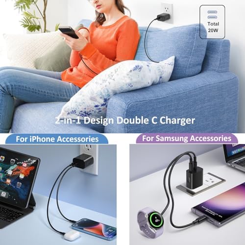 Costyle i Phone 15 & 16 Dual USB-C Charger Block – 20 W Fast Charging Wall Plug with 2 x 6 FT Type-C Cables for Maximum Compatibility – Efficient Power Adapter for i Phone 15 Pro Max & i Pad Pro – Compact Design for On-the-Go Charging Solutions