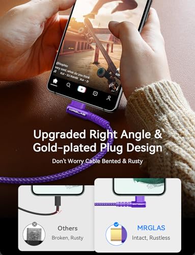 MRGLAS 3.2 A USB-C Charger Cable Pack – Versatile 4-Pack with Right Angle Design (10 FT, 6.6 FT, 3.3 FT, 1.6 FT) for Fast Charging i Phone 16/15, Samsung S10/S9, LG Smartphones – Durable Braided USB A to Type C Cords for Enhanced Performance and Compatibility