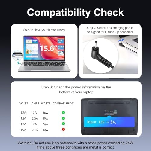 UL Listed 12 V AC Charger for Naclud X15 & FUNYET Duetbook 14 – Versatile Power Supply with 2 A, 2.5 A, 3 A Output Options – Compact, Lightweight Laptop Adapter for Home, Office, Travel – Reliable Fast Charging for Multiple Devices – Engineered for Safety and Longevity