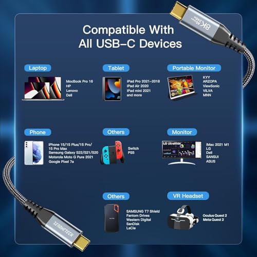 (3-Pack 5FT) 40Gbps USB C for Thunderbolt 4 Cable, [8K@60Hz/Dual 4K@60Hz] USB C Monitor Cable, 40Gbps Data Transfer, USBC Video Cord, 240W Charging for iPhone 16,Samsung,MacBook,iPad,Lenovo,SSD,KYY – Enhanced Compatibility and Speed