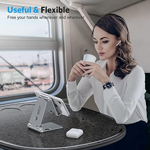OMOTON Foldable Cell Phone Stand, C4 Portable Aluminum Phone Holder, Adjustable Phone Dock Cradle Compatible with iPhone 16/15/14 Pro Max, Samsung Galaxy, Small Tablets and Other Phones, Grey – Enhanced Compatibility and Speed