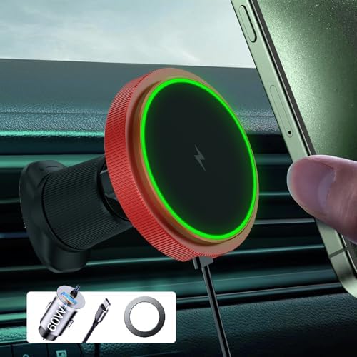 Magnetic Wireless Car Charger Mount for i Phone 16 & 15 – 15 W Fast Charging Air Vent Holder with 60 W Adapter – Secure Mag Safe Compatibility for Effortless Navigation and Hands-Free Driving