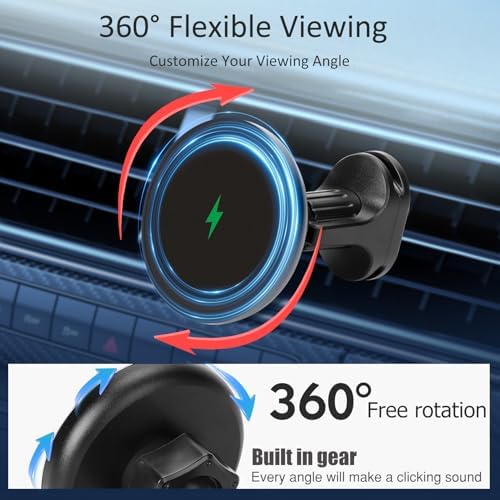 Elevate Your Driving Experience with the 15 W Mag Safe Magnetic Car Wireless Charger – 360-Degree Rotating Phone Holder for i Phone 14, 15 & 16 Pro – Effortless Installation on Dashboard or Vent for Ultimate Convenience and Fast Charging
