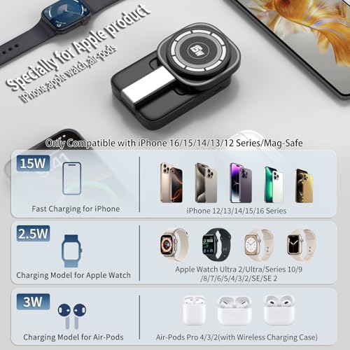 Revolutionize Your Charging Routine with the 3-in-1 Magnetic Wireless Charger Station for Apple Devices – Foldable Design, Integrated Night Lamp, and Mag Safe Compatibility for i Phone 16/16 Pro/16 Pro Max/15/14/13/12, Air Pods, and Apple Watch (Sleek Black Finish) – Ultimate Convenience and Enhanced Speed for Modern Users