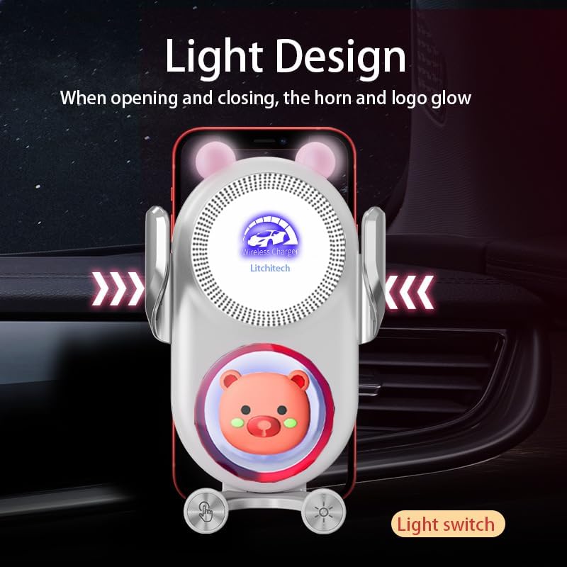 Stylish Wireless Car Charger Mount with Auto-Clamping Smart Sensor – Adorable Black Demon Design for Effortless Charging and Secure Phone Holding, Compatible with i Phone and Samsung Devices, Fast Charging Technology for Ultimate Convenience