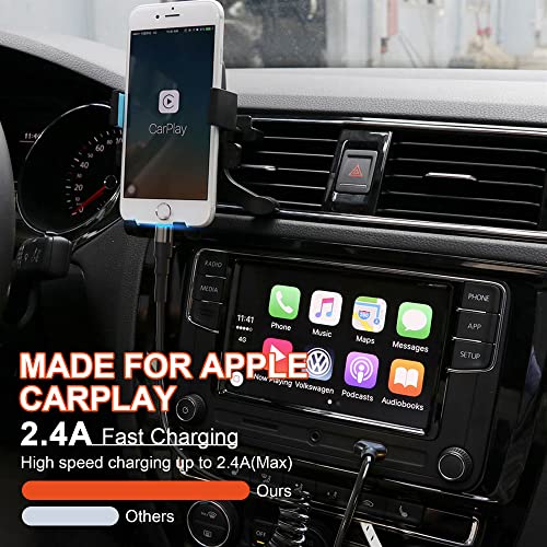 Elevate Your Drive: Premium Coiled Lightning Cable for Apple Carplay – MFi Certified, Short USB to Lightning Charger with Data Sync and LED Indicator, Retractable Design for Ultimate Portability and Fast Charging for i Phone, i Pad, and i Pod