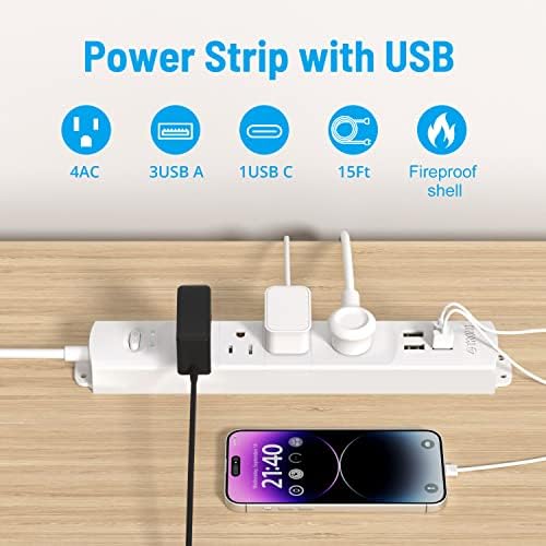 Ultra-Slim TROND Surge Protector Power Strip with 3 USB Ports & Type C – 4 AC Outlets for Maximum Device Protection & Charging Speed – 1440 J Surge Defense, ETL Listed, Space-Saving Wall Mount Design for Home Office & Dorm Use – Versatile Power Management Solution in Elegant Black