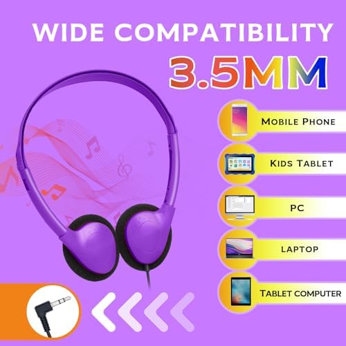 Bulk 36-Pack Classroom Headphones | Versatile Multi-Color 3.5 mm Jack Earphones for Students of All Ages | Comfortable, Durable, and Adjustable Headsets Ideal for Engaging Learning Environments and Collaborative Activities