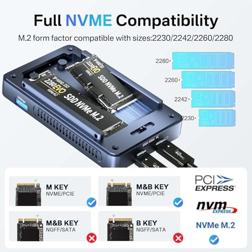 Experience Lightning-Fast Storage with ACASIS 40 Gbps M.2 NVMe SSD Enclosure – Thunderbolt 4/3 & USB4 Compatible, Tool-Free Setup for M-Key B+M SSDs (2280/2260/2242/2230) – Perfect for Video Editing, Gaming, and Large File Transfers – Durable Design for Optimal Heat Dissipation & Long-Lasting Performance – Elevate Your Device with High-Speed Data Transfer and Enhanced Compatibility