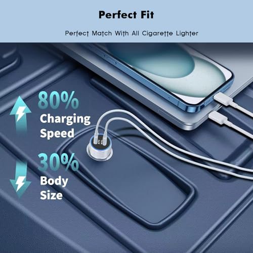 Effortless Power on the Go: 40 W Dual USB-C Fast Car Charger for i Phone with 2 Lightning Cables – Rapid Charging for i Phone 14/13/12/11 Pro Max and i Pads, Enhanced Compatibility, and Built-in Safety Features for Ultimate Device Protection