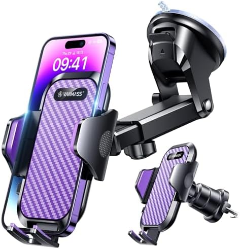 VANMASS Military-Grade Car Phone Holder – Maximum Durability for i Phone 16, 15 Pro Max, 14, 13 & Android Devices – Ultimate Dashboard, Windshield & Vent Mount with Secure Suction & Clip Mechanism for Safe Navigation – 360-Degree Adjustable Viewing for Effortless Access – Heavy-Duty Cell Cradle for Confident Driving