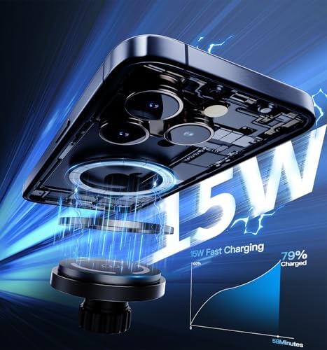 Effortless 15 W Mag Safe Wireless Car Charger with Auto-Clamping Mount for i Phone 15/14/13/12 Pro Max Plus – Fast Charging Solution for Enhanced Driving Convenience and Style