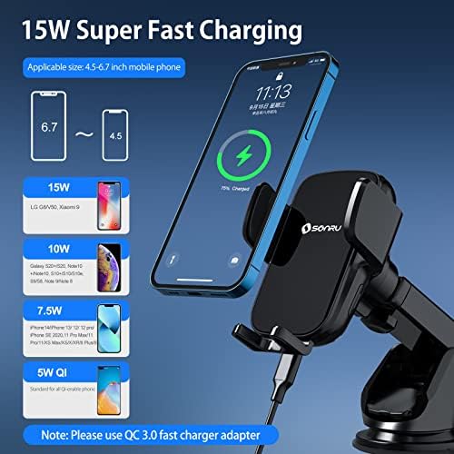Ultimate Wireless Car Charger Mount – 15 W Fast Auto-Clamping Phone Holder for i Phone 16/15/14/13/12 Pro Max, Samsung Galaxy, LG & More – Versatile Dashboard, Windshield & Air Vent Compatibility with Safety Features for Effortless Charging on the Go
