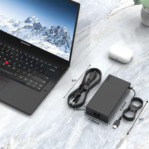 High-Performance 100 W USB-C AC Adapter for Lenovo Laptops – Fast Charging Capability for Think Pad P Series, Yoga Pro 7, and Legion Models – Ultra-Slim, Lightweight Design for On-the-Go Professionals – Reliable Power Supply with Advanced Safety Features and Broad Compatibility