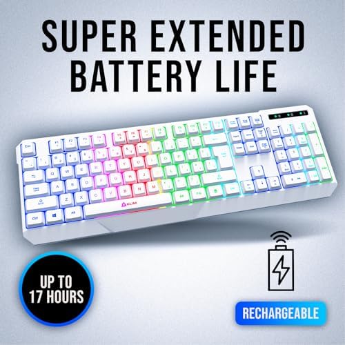 KLIM Chroma RGB Wireless Gaming Keyboard – Ultimate Performance with Long-Lasting Rechargeable Battery, Quick Typing & Water-Resistant Design for PC, PS5, PS4 & Mac – Elevate Your Gameplay with Stunning Backlighting & Enhanced Compatibility