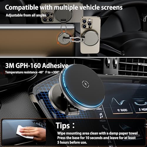 SCHUGS Mag-Safe Car Charger Mount – Zinc Alloy 15 W Fast Charging Magnetic Holder for i Phone 16, 15, 14, 13 Pro Max | Ultra-Strong Magnetic Grip, Sleek Dashboard Design, Effortless Installation for Enhanced On-the-Road Convenience