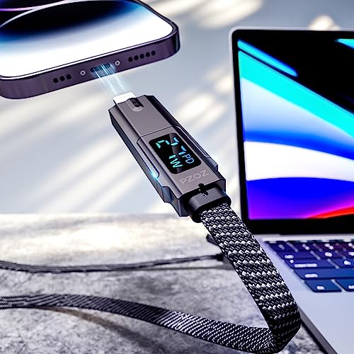 pzoz 4-in-1 USB C Fast Charging Cable with LED Status Display – Versatile Multi-Device Charger for i Phone 16/15/14 Pro Max, i Pad, Mac Book, Air Pods Pro, Samsung, and Google (60 W, 5 ft) – Streamlined Efficiency, Enhanced Durability, and Universal Compatibility for All Your Charging Needs
