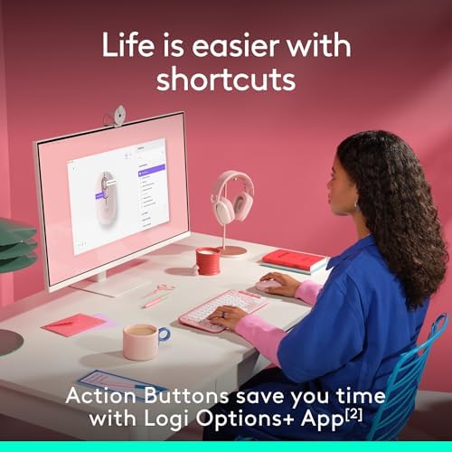 Logitech POP Wireless Mouse in Heartbreaker Rose – Customizable Emojis, Silent Click Technology, Precision Scrolling & Multi-Device Compatibility for Effortless Navigation and Personal Expression