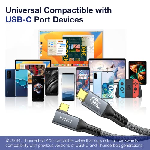 LEIRUI Thunderbolt 4 Right Angle USB-C Cable – 40 Gbps High-Speed Data Transfer, 8 K@60 Hz Video Output, 240 W Fast Charging – Premium USB4 Cable for i Phone 15 Pro, Mac Books, i Pad Pro, Enhanced Durability & Compatibility