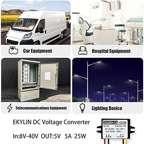 Heavy Duty Waterproof 24 V to 12 V DC Power Converter – 5 A 60 W Versatile Adapter for Vehicles, Marine, and Solar Applications by EKYLIN Power Accessories – Reliable, Durable, and Efficient Power Solution for Every Outdoor Adventure