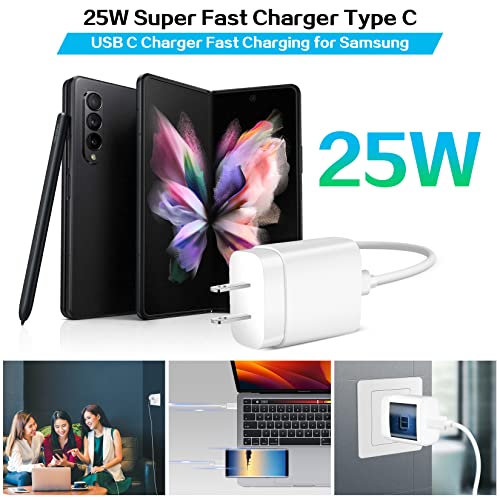 Samsung 25 W Super Fast Charger Bundle – Dual USB-C Wall Charger with 10 FT Quick Charge Cable for Galaxy Devices – Enhanced Speed, Portability, and Compatibility for S25 Ultra, S24, S23, S22, S21, S20, A14, A54, Z Fold 6/5, Z Flip 6/5