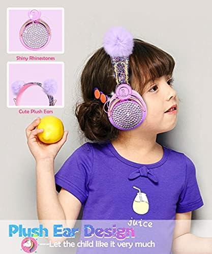 Light Purple Unicorn Cat Ear Bluetooth Headphones for Kids – Safe Listening with Volume Limiting, FM Radio & Dual Connectivity for Fun Learning and Entertainment – Ideal for School, Laptops, and Smartphones