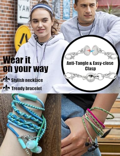 Vividly Handcrafted Kids Earbuds with Microphone – Playful Bracelet-Inspired Aesthetics for School and Leisure, Tailored Small Ear Tips for Ultimate Comfort, Ultra-Lightweight with Backpack Attachment – Resilient Audio Solution for Young Audiophiles (Green-Blue Woven)