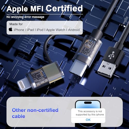 Versatile Coiled USB to USB-C & Lightning Cable Combo for i Phone and Android – MFi Certified Fast Charge & Data Sync up to 3 A – Tangle-Free Design for Apple Car Play & Android Auto Compatibility – Durable, High-Quality Charging Solution for Seamless Connectivity on the Go