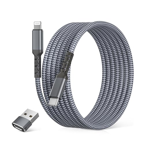 10-Foot Elebase USB C to Lightning Charging Cable for i Phone 14, 13 & More – Fast Power Delivery with USB A Adapter – Enhanced Flexibility for Seamless Device Connectivity – Durable 20 W Quick Charge Cord for i Pad 8 th & 9 th Gen, Apple Models XS, XR, X, 8, 7, 6, SE – Perfect for On-the-Go Charging and Syncing