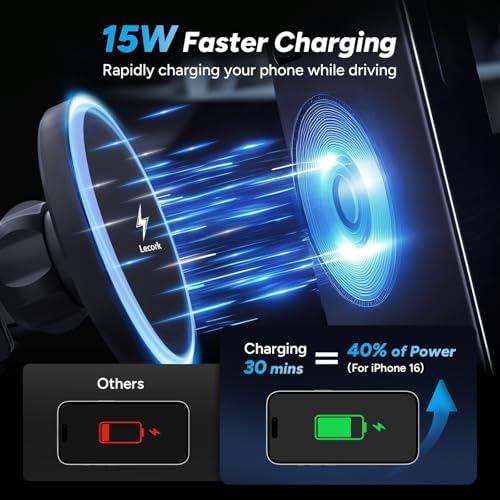for Magsafe Car Mount, 15W Magnetic Wireless Charger for iPhone, Magsafe Air Vent Car Holder Charger for iPhone 16 Pro Max/16/15/14 13 12, Samsung S25/S25+/Ultra, LED RGB Design – Enhanced Compatibility and Speed