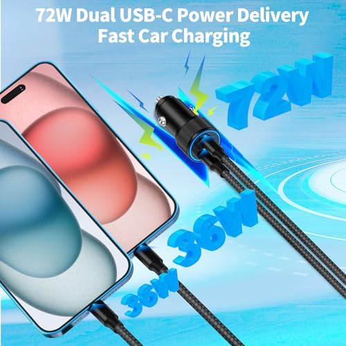 BARMASO 72 W Dual PD Power USB-C Car Charger 2-Pack – MFi Certified Fast Charging Solution for i Phone 16/16 Pro/16 Pro Max & Galaxy S24/S23 – Ultimate Compatibility & Safety Features for On-the-Go Power
