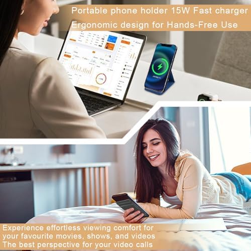 Innovative Foldable Wireless Charger & Phone Holder – 15 W Fast Charging Stand for i Phone 15/14/13/12 Pro/XS/8 Plus & Galaxy S23/S22/S21/Note 20 – Sleek Blue Design for Ultimate Portability and Style
