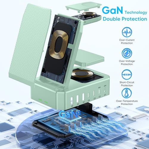 300 W High-Efficiency Charging Hub for Apple Devices – 10-in-1 Wireless Charger Dock with 65 W PD Fast Charging for i Phone, Mac Book, i Watch & Air Pods – Advanced Ga N III Technology, All-in-One Solution for Optimal Device Management and Clutter Reduction