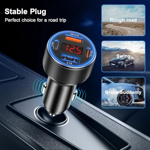 Ultimate 65 W 4-Port USB C Car Charger – Besgoods Fast Charging Adapter with Voltmeter for i Phone 16, Galaxy S24 & More – Dual Pack for Seamless Multi-Device Power, Perfect for Road Trips and Daily Commutes – Enhanced Compatibility & Rapid PD QC Charging Solutions