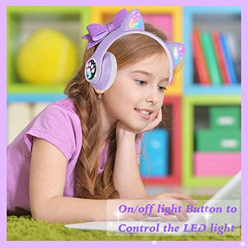 Playful Wireless Cat Ear Headphones for Kids – Bluetooth Audio with LED Lights, Foldable Design & Built-in Microphone for Gaming and Travel – Ultimate Gift for Trendy Young Girls