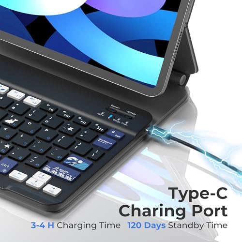 Ultra-Portable XVX WK60 Foldable Bluetooth Keyboard with Kanagawa Wave Art – Multi-Device Compatible Wireless Keyboard for i Pad, i Phone, Mac Book, Android & Windows – Long-Lasting 20-Hour Battery Life – Elevate Your Typing Experience Anywhere