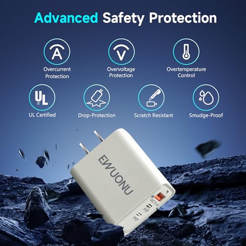 Elevate Your Charging Game with the EWUONU 45 W USB-C Wall Charger – Ultra-Fast Power Delivery & Quick Charge 3.0 Adapter Featuring 3 Ports and 3.3 ft Cable for i Phone 15/15 Pro/Pro Max, i Pad Air 6/5/4, Galaxy S24/S23/S22, Google Pixel – Optimal Efficiency for Travel and Home Charging Needs