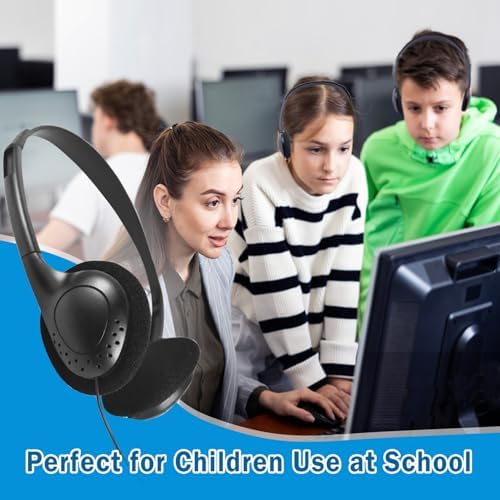 30-Pack Durable Over-Ear Headphones for Kids – Adjustable Wired Audio Solution with Universal 3.5 mm Jack for Enhanced Classroom Learning Experience