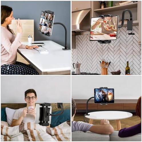 Ultimate Gooseneck Tablet Stand Holder for Hands-Free Convenience – Adjustable Desk Mount Compatible with i Pad Mini/Air/Pro, Kindle Fire HD, Galaxy Tabs & More – Perfect for Kitchen, Work Meetings & Entertainment – Effortless Installation, Enhanced Stability, and Versatile Positioning