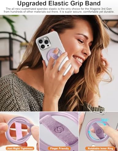 Revolutionize Your Mobile Handling with EWA Mag One Lite 3 rd Gen 360° Rotating Phone Grip – Customizable Elastic Finger Strap for Ultimate Comfort – Lightweight, Stylish Mag Safe Compatible Holder for i Phone 15, 14, 13 Pro/Max/Plus in Sleek Black – Perfect Blend of Functionality and Aesthetics for Everyday Use