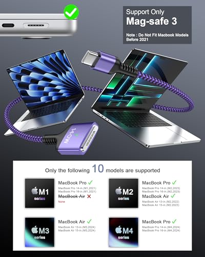 140 W Magnetic USB-C to Mag Safe 3 Charger for Mac Book Pro & Air – 6 Feet Long Fast Charging Cable for Enhanced Performance and Compatibility – Ideal for 16/14 Inch Mac Book Pro and 15/13 Inch Mac Book Air – Durable, Reliable Power Solution for On-the-Go Users