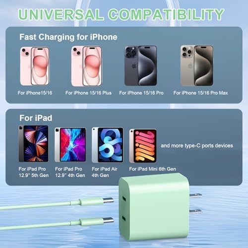 Experience Rapid Charging with the 40 W Dual Port USB-C Wall Charger for i Phone 16 Series – Includes 6 FT USB-C to C Cable for Ultimate Flexibility – Charge Two Devices at Once with Cutting-Edge Safety Features – Ideal for Home, Office, and Travel – Fully Compatible with i Phone 16, 15, 15 Plus, 15 Pro, and 15 Pro Max – Optimize Your Power Needs with Superior Efficiency and Convenience!