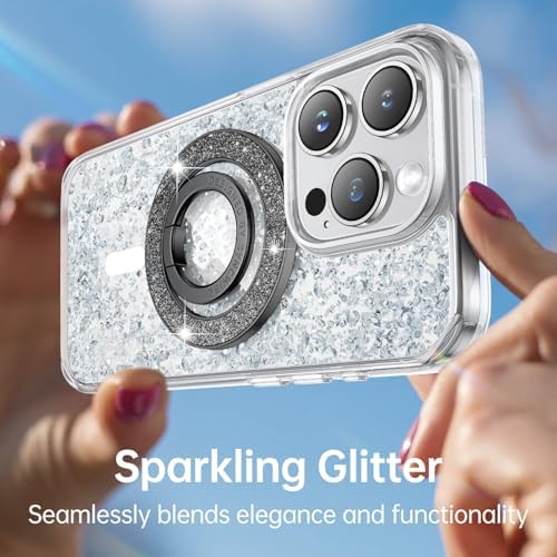 Syncwire Glamorous Magnetic Phone Grip for Mag Safe – Chic Black Diamond Ring Holder & Versatile Rotatable Kickstand – Perfectly Compatible with i Phone 15 Pro Max, 14, 13, 12 & All Android Devices – Secure, Stylish, and Multifunctional Phone Accessory